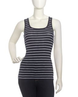 Striped Scoop Neck Tank, Nocturnal/White
