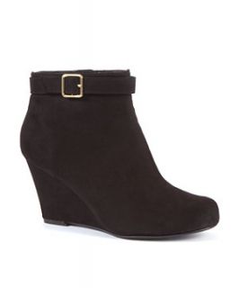 Extra Wide Fit Black Buckle Wedge Ankle Boots
