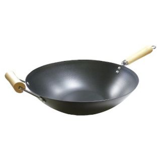 IMUSA 14 Carbon Steel Wok with Wooden Handle   Black