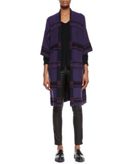 Vince Textured Stripe Wool Blend Cardigan, Directional Rib Cashmere Sweater & Side Zip Leather Leggings