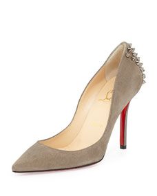 Christian Louboutin Zappa Spiked Suede Red Sole Pump, Gray/Silver