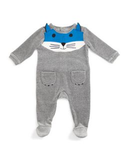 Little Marc Jacobs Fox Face Velour Footie Pajamas, Gray, Size 3 9 Months