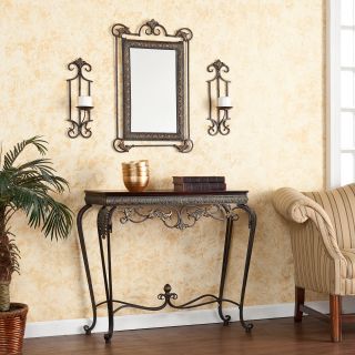 Southern Enterprises Adisa Sconce / Mirror / Console Table 4 Piece Set   Aged Bronze Patina   Console Tables