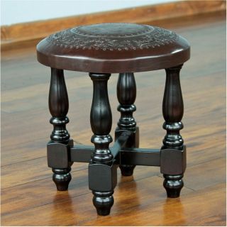 Cedar and Leather Colonial Guard Accent Stool (Peru)   12517167