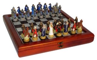 King Arthur's Court Painted Resin Chess Set with Cherry Chest   Chess Sets