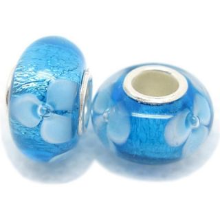 Blue and White Flower Murano Inspired Glass Charm Beads (Set of 2)