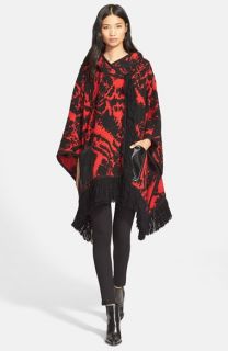 Tracy Reese Fringe Trim Knit Hooded Poncho