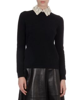 Valentino Knit Sweater with Floral Leather Collar