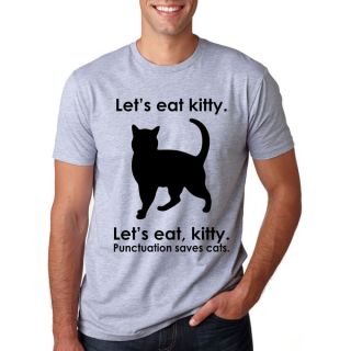 Mens Lets Eat Kitty Funny Grammar Cotton T shirt