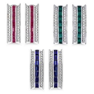 Miadora Sterling Silver Baguette cut Emerald, Sapphire, or Ruby Ring