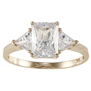 14k Yellow Solid Gold 2ct TGW Radiant and Triangle Ring in Size 9 (As