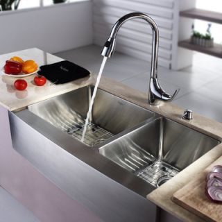 Kraus 32.88 x 20.75 Farmhouse Double Bowl Kitchen Sink with Faucet