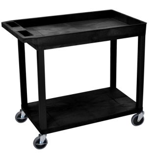 Luxor Plastic Black High Capacity Cart with Top Flat Shelf and Bottom