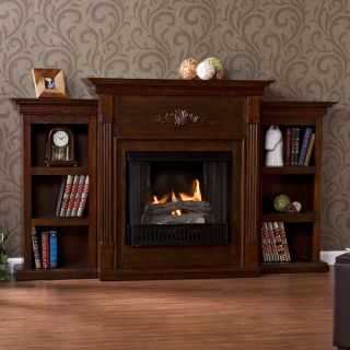Southern Enterprises Tennyson Espresso Gel Fireplace with Bookcases