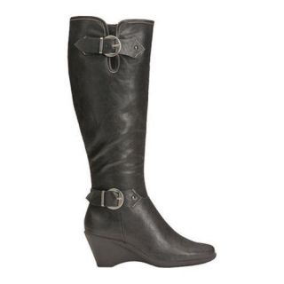 Womens Aerosoles Wonderful Wide Calf Boot Black Faux Leather