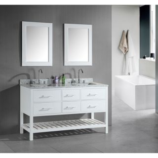 Design Element London 60 Inch Double Sink Bathroom White Vanity Set
