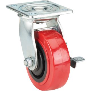 Ironton Standard-Duty 5in. Swivel Polyurethane Caster with Brake — 660-Lb. Capacity, Red  500   999 Lbs.