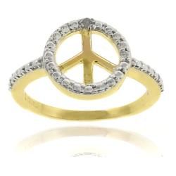 Finesque 18k Gold Overlay Diamond Accent Peace Symbol Ring