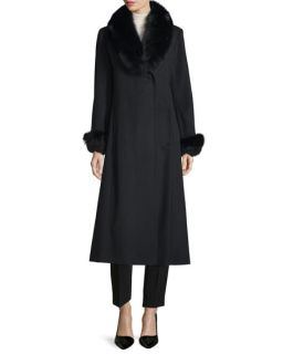 Ellen Tracy Long Sleeve Fur Trim Maxi Coat, Black
