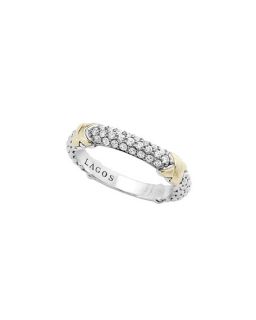 LAGOS Silver & 18k Gold Pave Diamond Band Ring, Size 7