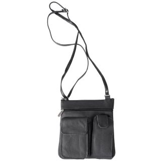 Journee Collection Womens Genuine Black Leather Cross Body Handbag