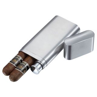 Visol Toledo Brushed Stainless Steel 2 finger Cigar Case with Flask