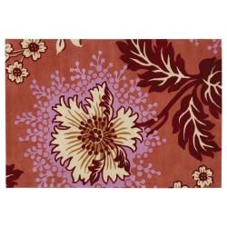 Amy Butler Orange Floral Hand tufted New Zealand Wool Rug (79 x 106)
