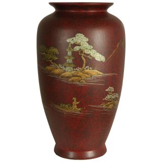 Oriental Unlimited 12H in. Red Tung Chi Porcelain Vase   Vases