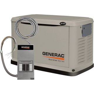 Generac Guardian Air-Cooled Standby Generator — 8kW (LP)/7kW (NG), 50 Amp 10-Circuit Prewired Transfer Switch, Model# 6237  Residential Standby Generators