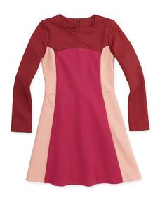 Fendi Long Sleeve Colorblock Ponte Dress, Burgundy/Pink, Sizes 2 5