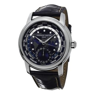 Frederique Constant Mens FC 718NWM4H6 World timer Blue Dial Blue