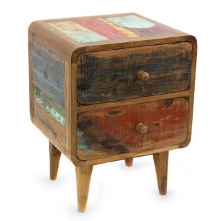Handcrafted Teakwood Multicolor Rusticity Side Table (Indonesia)