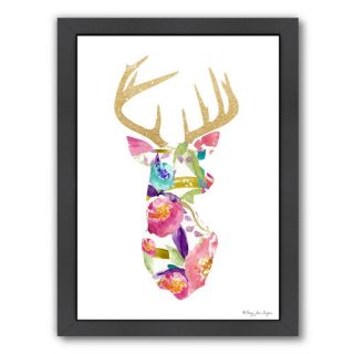 Americanflat Floral and Gold Deer Framed Painting Print
