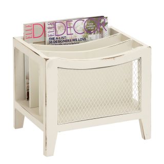 Multi section Distressed White Wooden Magazine Rack
