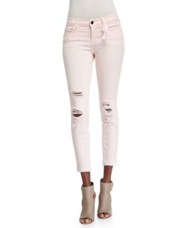J Brand Jeans Low Rise Distressed Cropped Jeans, Pink Ribbon