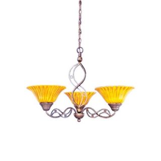 Cambridge 3 Light Bronze 29 in. Chandelier with Tiger Glass