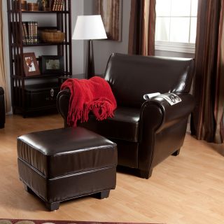 The Sonoma Brown Leather Club Chair and Ottoman   Buy More and Save