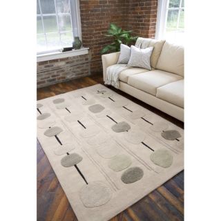 Hand tufted Contemporary Beige Circles Bynar New Zealand Wool Abstract