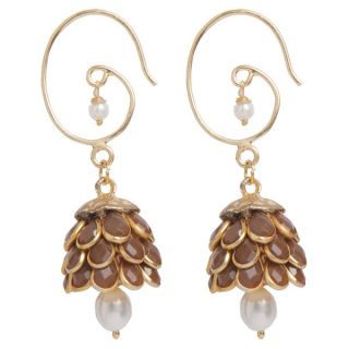 Sitara Goldtone Red/ White Floral Cluster Dangle Earrings (India)