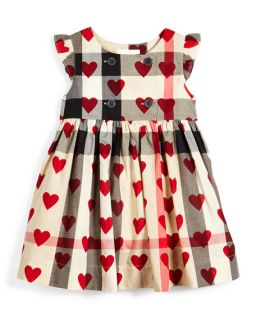 Burberry Phoebe Sleeveless Check Heart Print Dress, Tan/Red, Size 4 14