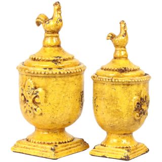 Urban Trends Collection Antique Yellow Ceramic Jar with Lid (Set of 2