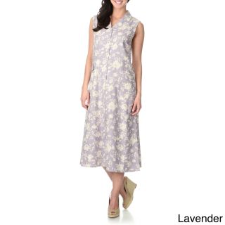 La Cera Womens Rose Print Silk Button front Dress  
