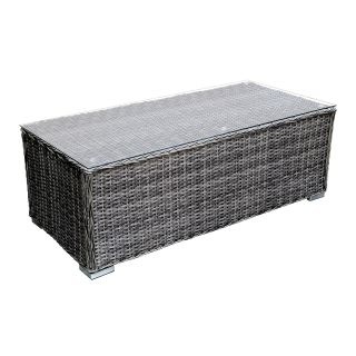 Woodard Bay Shore Wicker Coffee Table with Glass Top   Patio Accent Tables