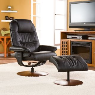 Southern Enterprises Leather Wingback Recliner with Ottoman   Recliners