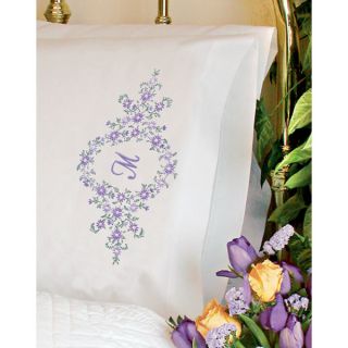 Daisy Monogram Pillowcase Pair Stamped Embroidery  20X30