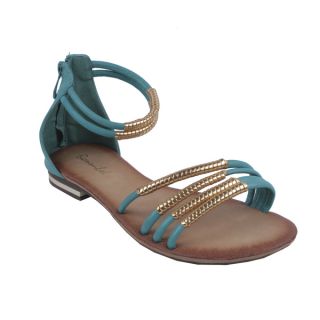Bonnibel by Beston Womens Turquoise BONZO 3 Ankle Strap Flat