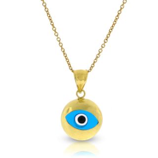 14k Gold High Polish Blue Evil Eye Good Luck Chain and Pendant