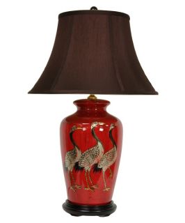 Oriental Furniture Red Crowned Cranes Vase Table Lamp   Table Lamps