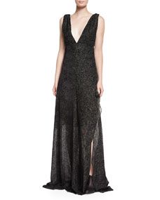 Maiyet Dotted Chiffon Side Slit Gown