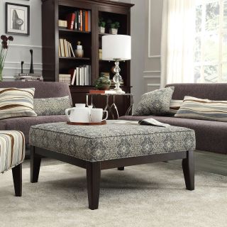 Inspire Q Blue Print Square Ottoman   Ottomans